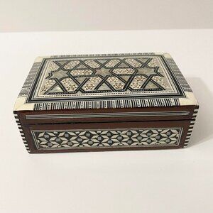 Vintage Wooden Jewelry Box Micro Mosaic Unmarked